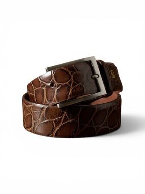 Torino Crocodile Print Italian Leather  Belt Men Sz 42 Silver Buckle USA MADE